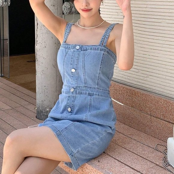 Blue Preppy Womens Button Front Denim Dress - Picture 5 of 5